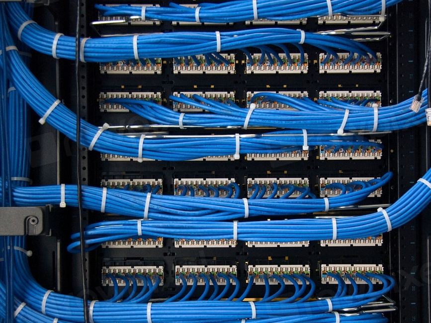 Organized network server cabling representing systems integration